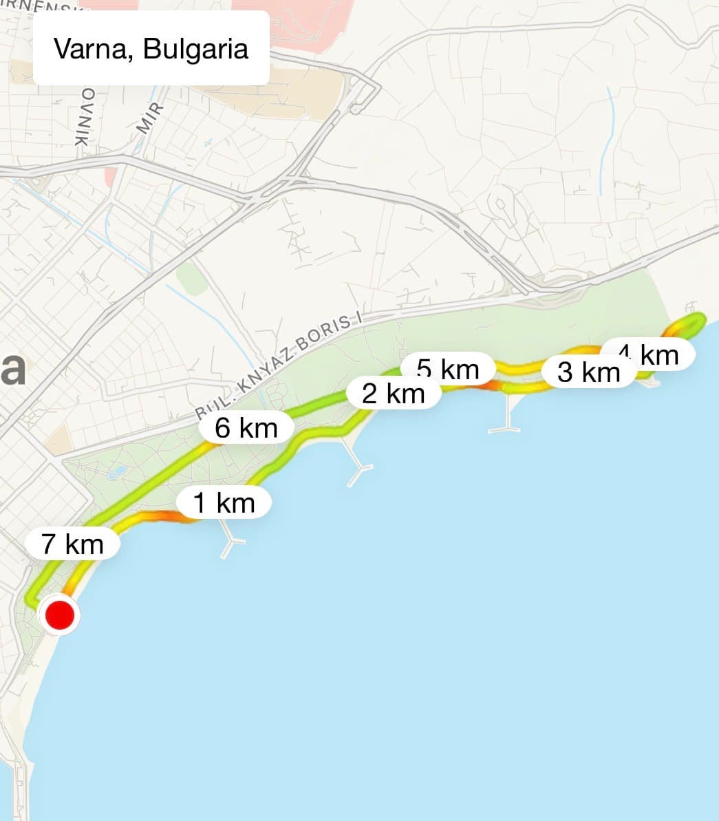 IFC charity run route map — Varna seafront, 2.5 km, 5 km and 7.5 km